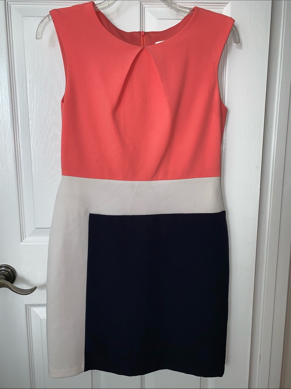 Sandra Darren Coral, Ivory & Black Colorblock Sheath Dress